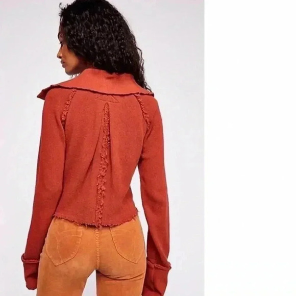 FREE PEOPLE LONG SLEEVE BOHO KNIT PULLOVER RUST SWEATER SIZE XS - Picture 5 of 10